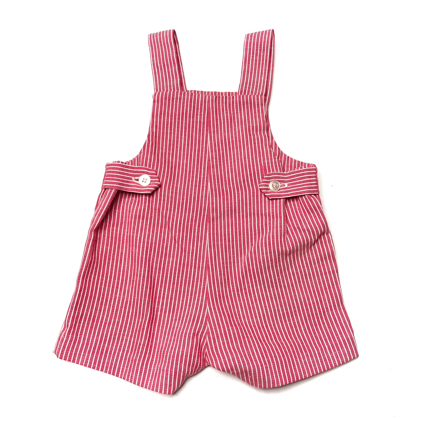 Train Appliqué Red Pinstripe Overalls 12M