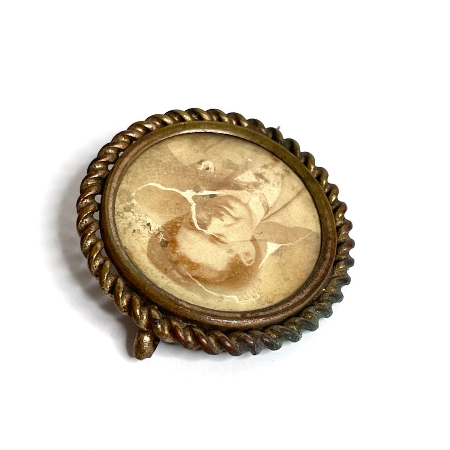 Antique Photographic Mourning Brooch Victorian Young Man