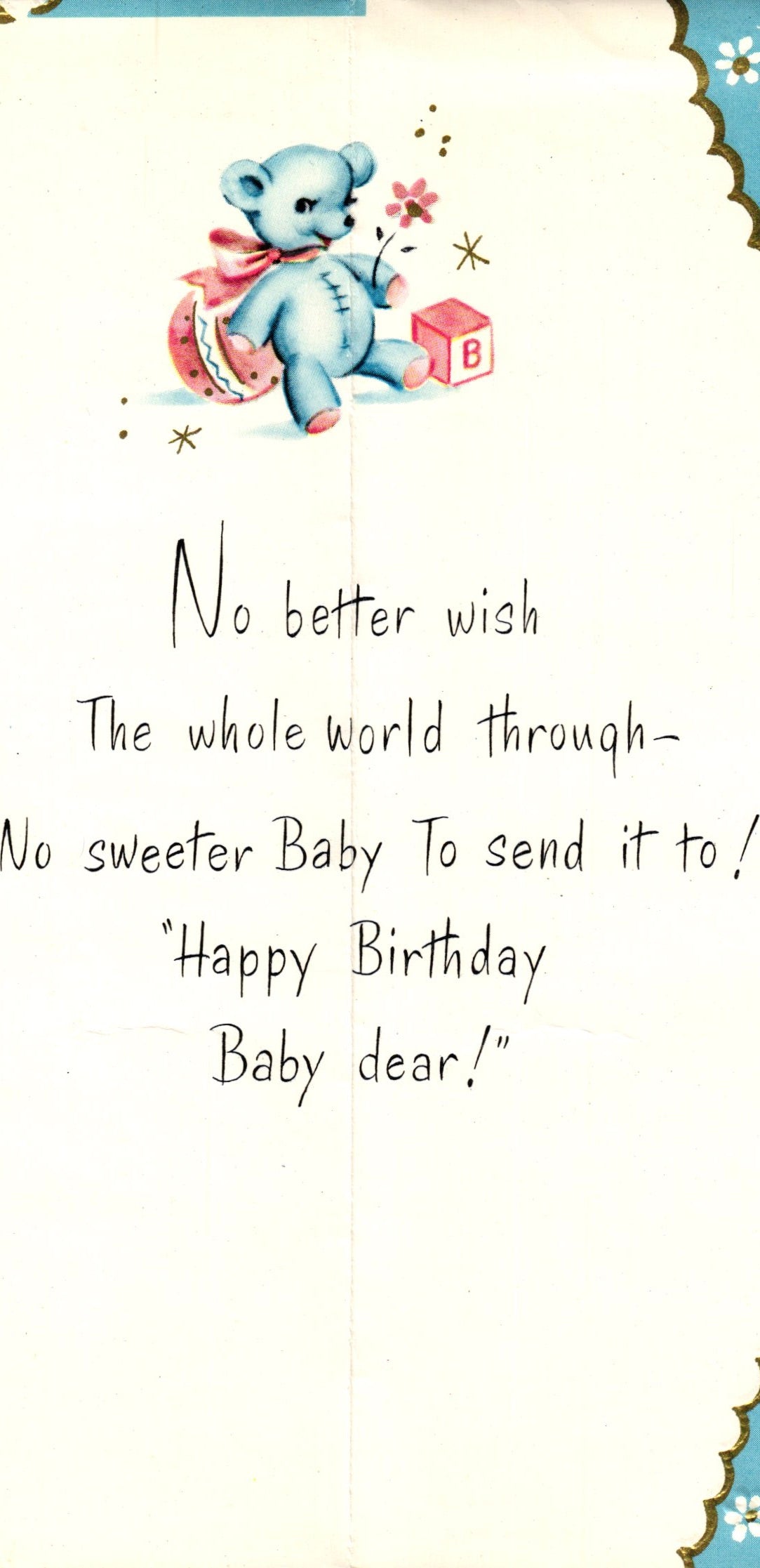 Birthday - Happy Birthday Baby - Glossy Slim Vintage Greeting Card - Gold Stamped + Embossed