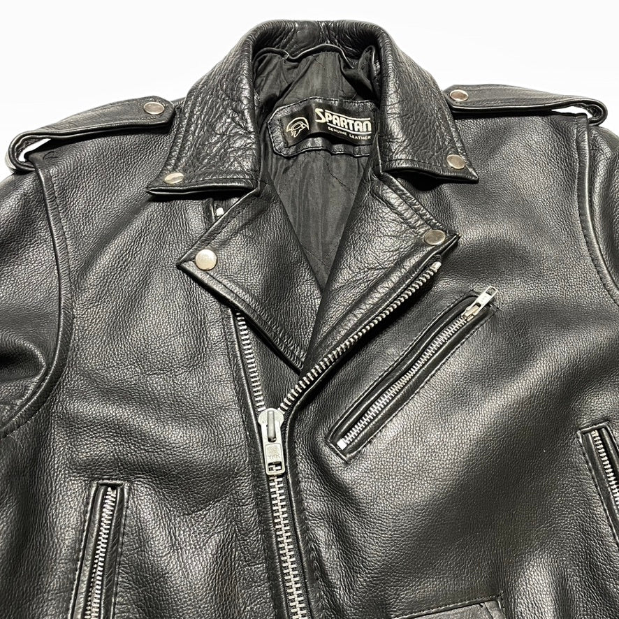 Double Rider Leather Jacket - Heavy Vintage Spartan Genuine Cowhide Size 40 / M