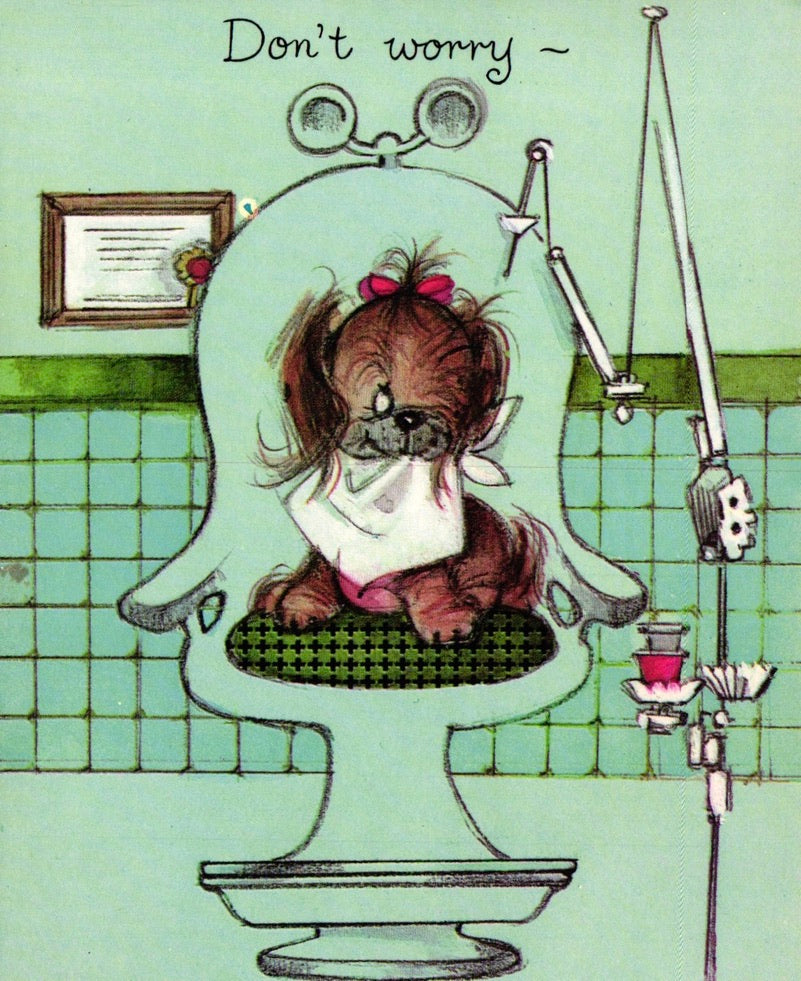 Birthday - Over the Hill - Dog at Dentist - Vintage Greeting Card