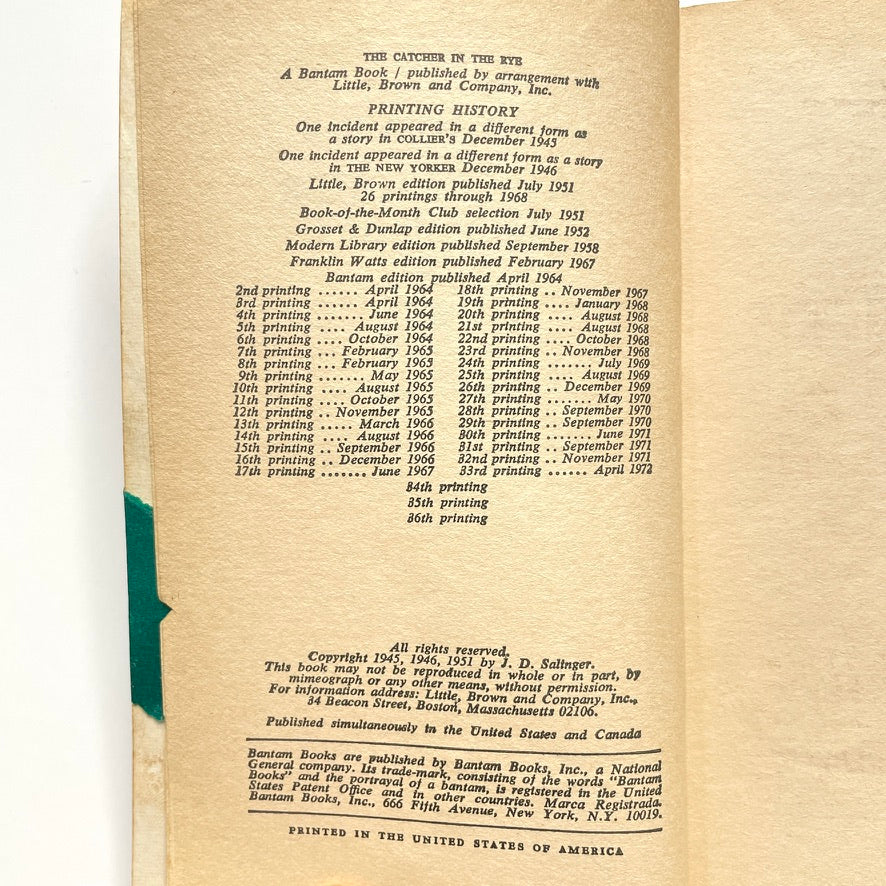 Catcher in the Rye 1972 Green Tape UFO Paperback Book