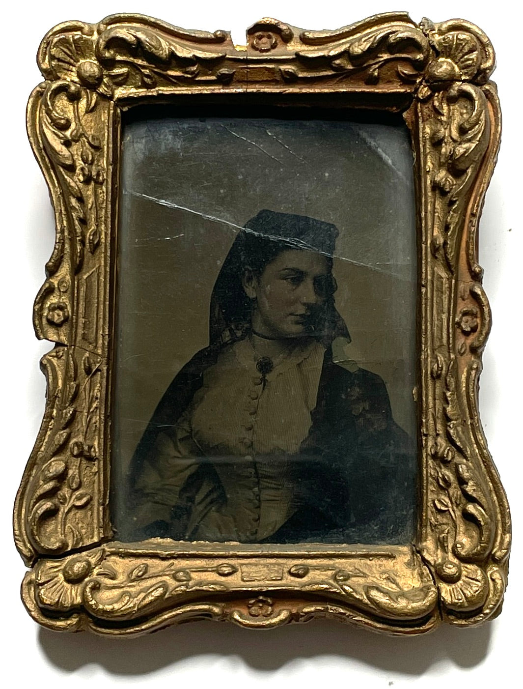 Woman In Mourning / Civil War Grieving 1/4 Plate Tintype Framed Antique Photo