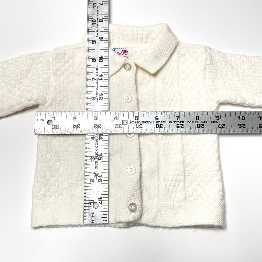 White Textured Knit Cardigan Sweater 3M
