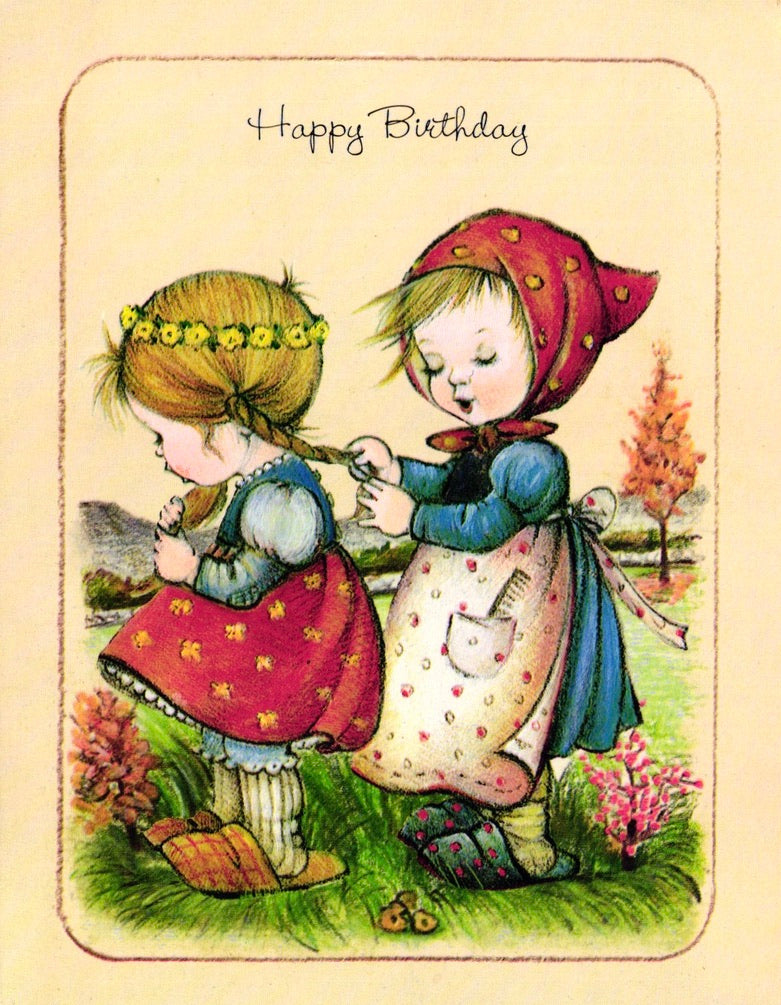 Birthday - Hair Braiding Autumn - Vintage Greeting Card - 1979 Little Helpers