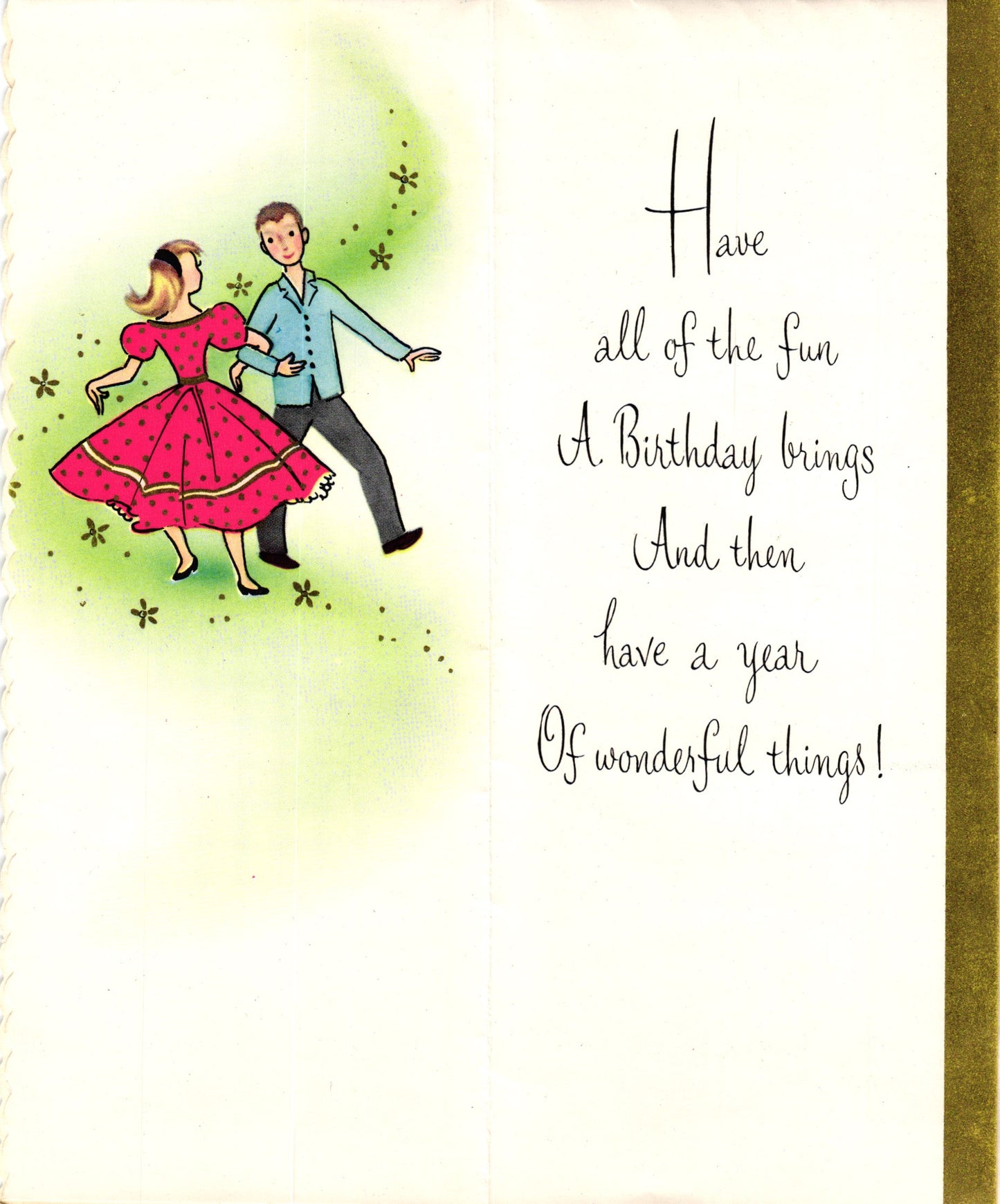 Birthday - Farmhouse Party - Glossy Slim Vintage Greeting Card - Gold Stamped + Embossed