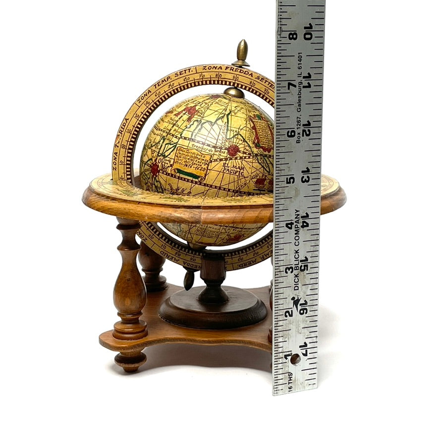 17th Century Style Wooden Terrestrial Mini Globe w/ Zodiac Signs