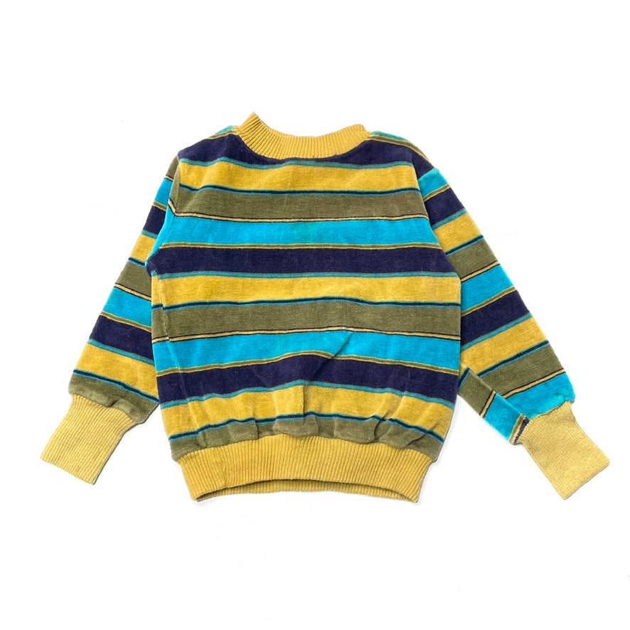 Green & Blue Striped Velvet Crewneck Sweater 3T