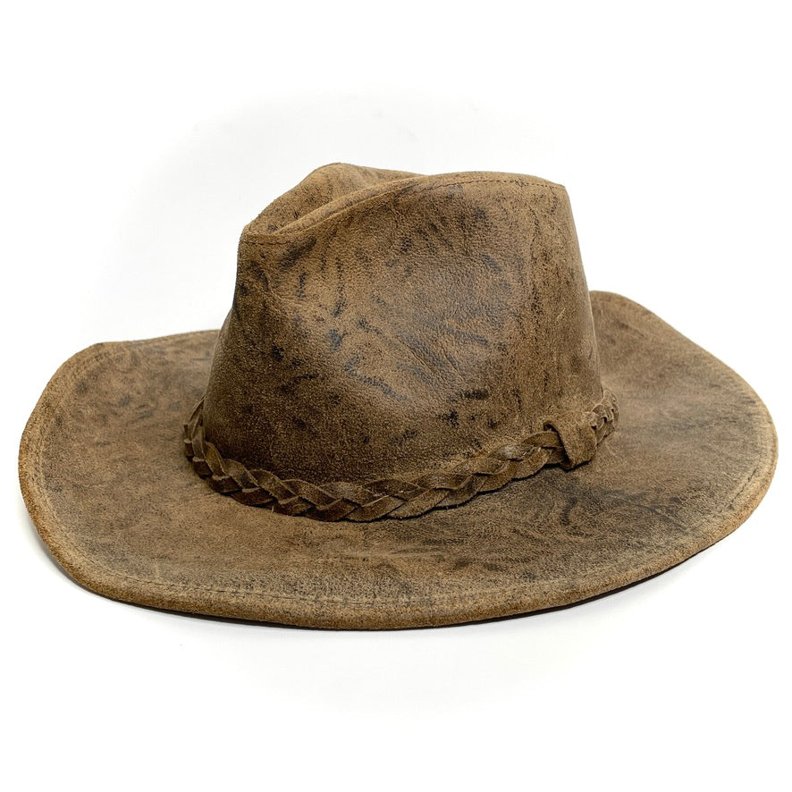 Coyote Leather Henschel Hat Brown Outdoor Rugged Braided Band Mens M Vintage USA