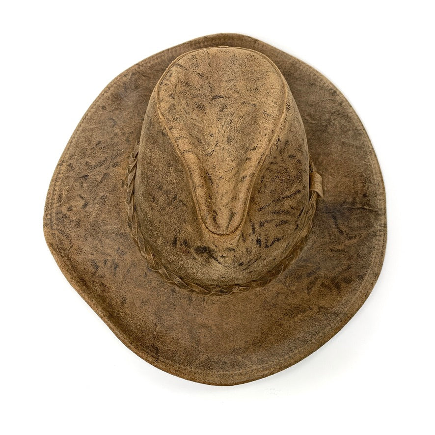 Coyote Leather Henschel Hat Brown Outdoor Rugged Braided Band Mens M Vintage USA