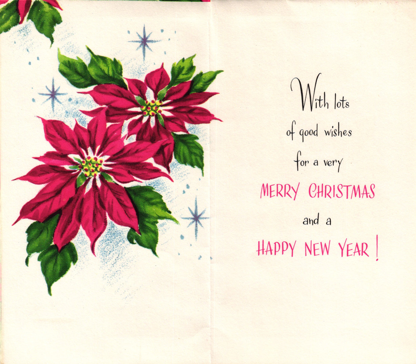 Christmas - Poinsettias - Slim Vintage Greeting Card - Embossed