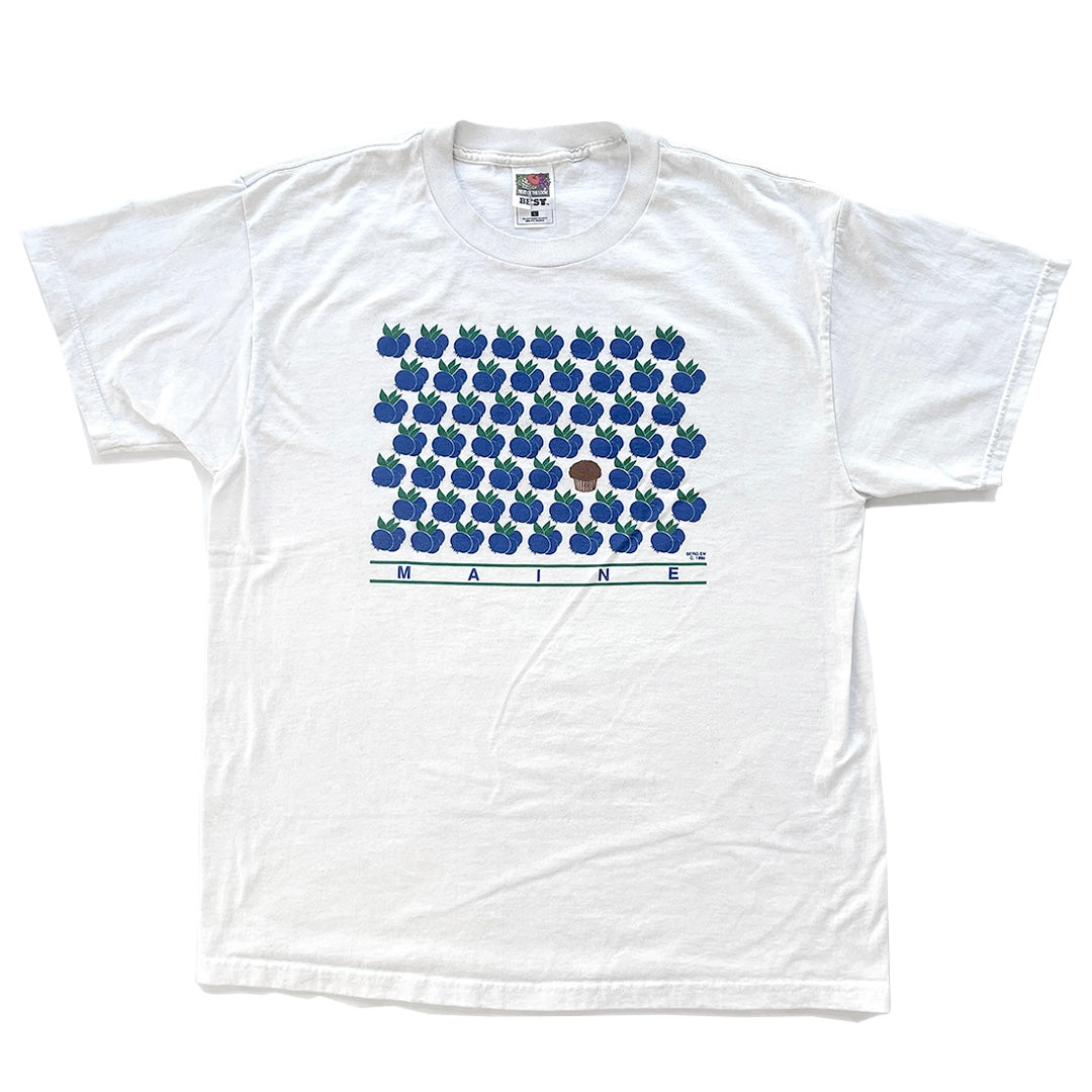 90s Vintage Maine Blueberries & Muffin T-Shirt White (L)
