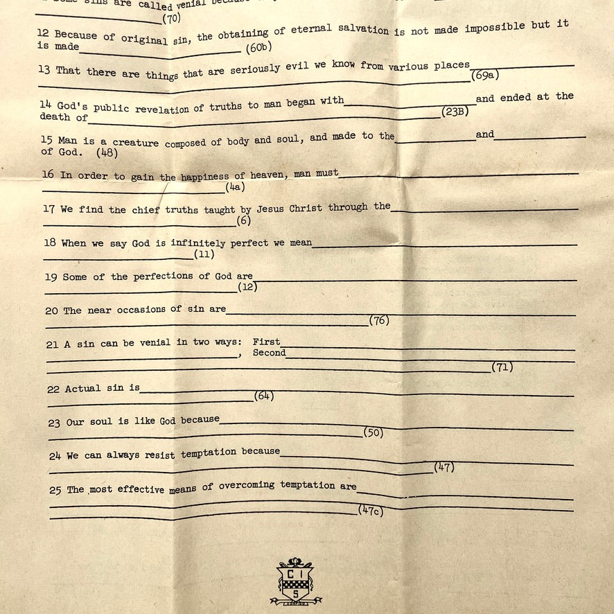 NYC Catholic Information Society 1950 Course Test Manhattan Vintage Christianity Ephemera