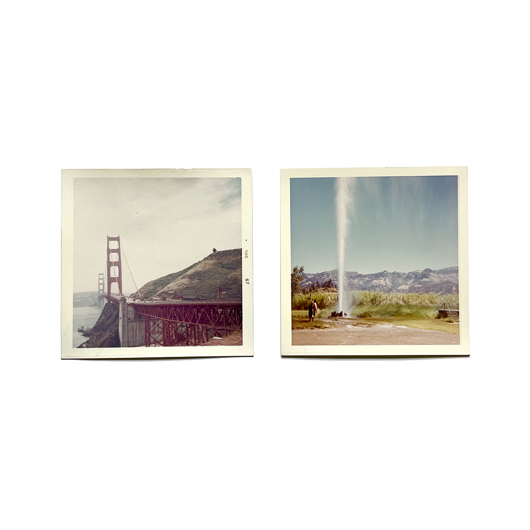Northern California Snapshots 1967 Golden Gate Bridge and Old Faithful Set of 2