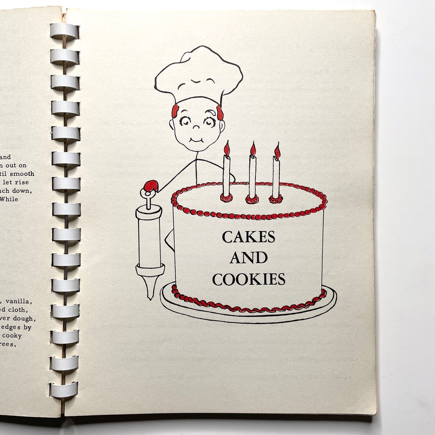 Kitchen Kapers Cookbook 1960 Southbury CT - 60s Vintage Spiral Bound Illustrated Recipe Book