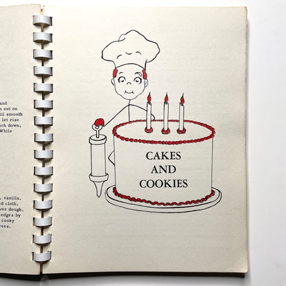 Kitchen Kapers Cookbook 1960 Southbury CT - 60s Vintage Spiral Bound Illustrated Recipe Book