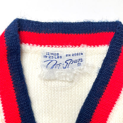 Tennis Embroidery Blue & Red Stripe White Cardigan Sweater 12M
