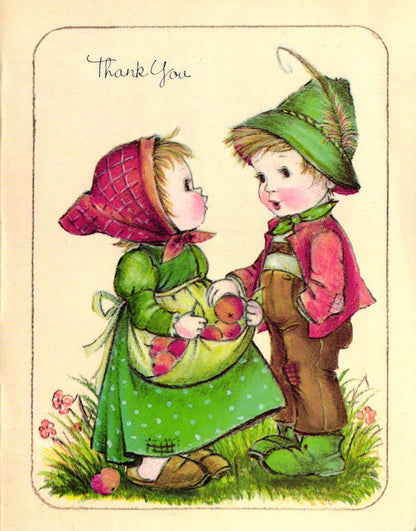 Thank You - Apple Picking - Vintage Greeting Card - 1979 Little Helpers
