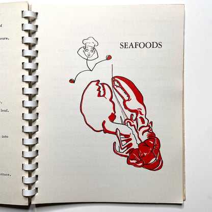 Kitchen Kapers Cookbook 1960 Southbury CT - 60s Vintage Spiral Bound Illustrated Recipe Book