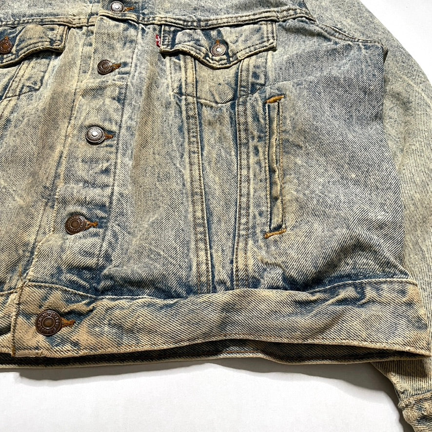 Levis Light Wash Vintage Denim Jacket Heavily Worn Distressed Acid Faded Mens L