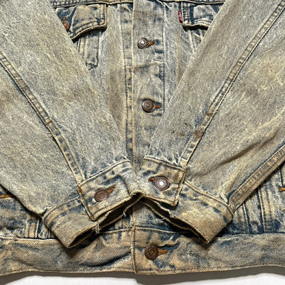 Levis Light Wash Vintage Denim Jacket Heavily Worn Distressed Acid Faded Mens L