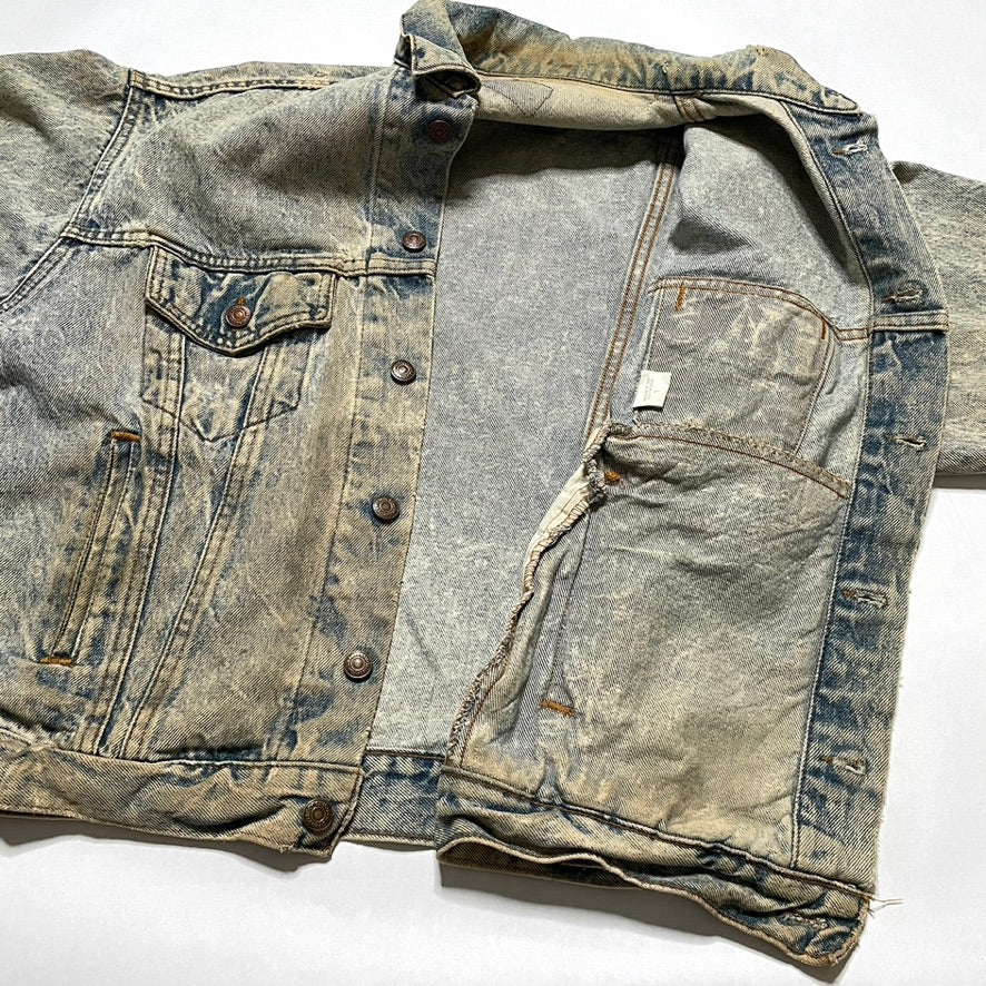 Levis Light Wash Vintage Denim Jacket Heavily Worn Distressed Acid Faded Mens L