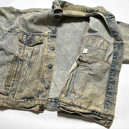 Levis Light Wash Vintage Denim Jacket Heavily Worn Distressed Acid Faded Mens L