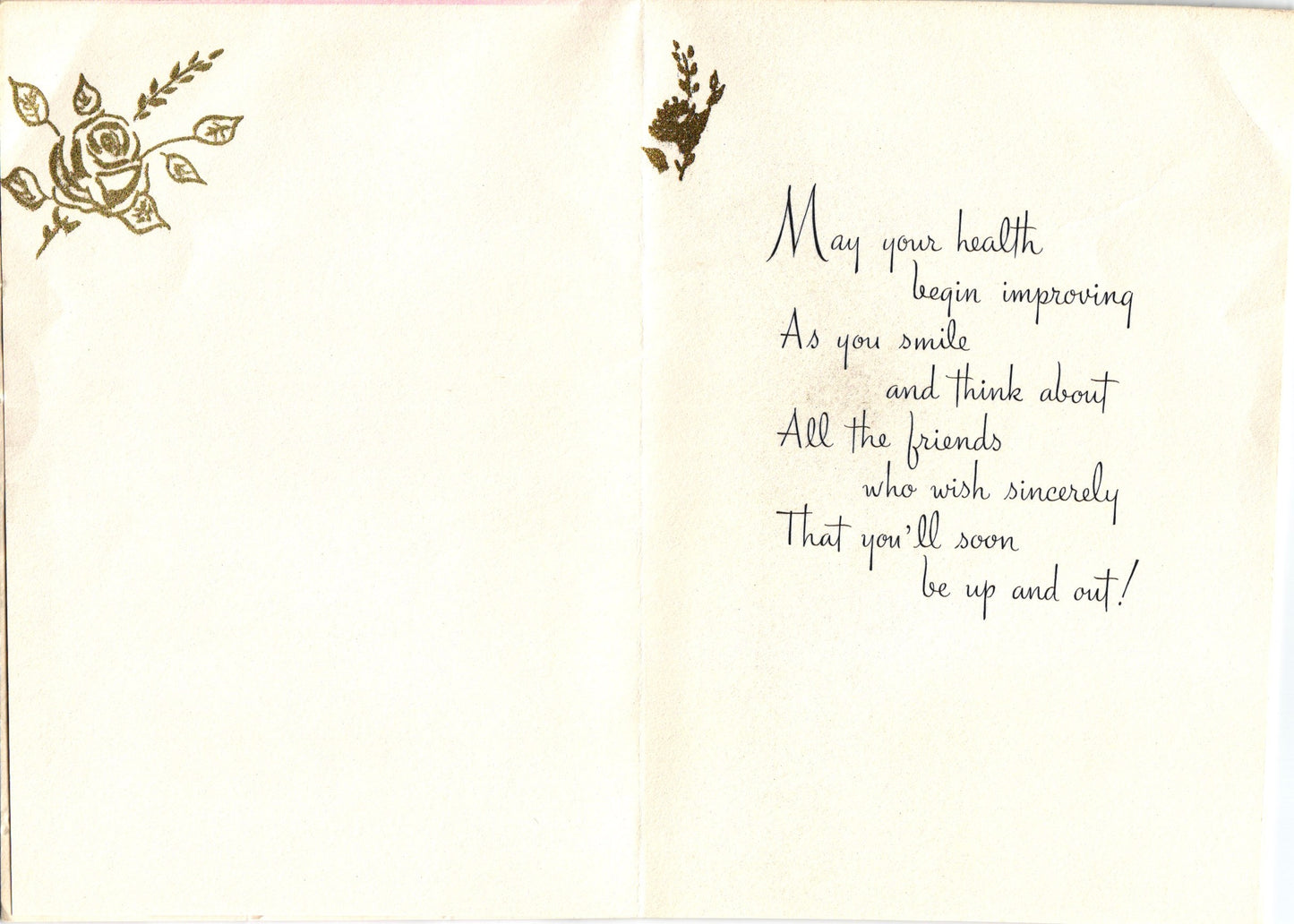 Get Well Soon - Flowers and Bows - Vintage Greeting Card - Gold Stamped + Embossed