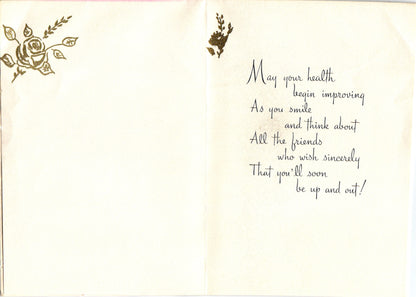 Get Well Soon - Flowers and Bows - Vintage Greeting Card - Gold Stamped + Embossed