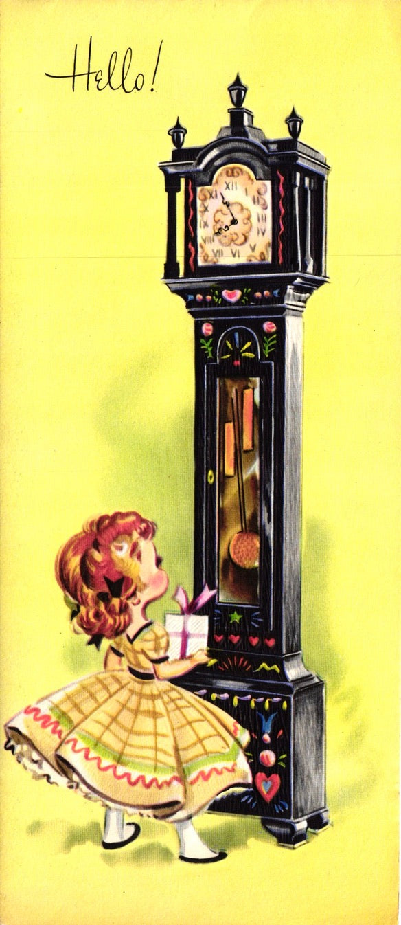 Get Well Soon - Victorian Grandfather Clock - Slim Vintage Greeting Card