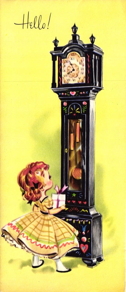 Get Well Soon - Victorian Grandfather Clock - Slim Vintage Greeting Card