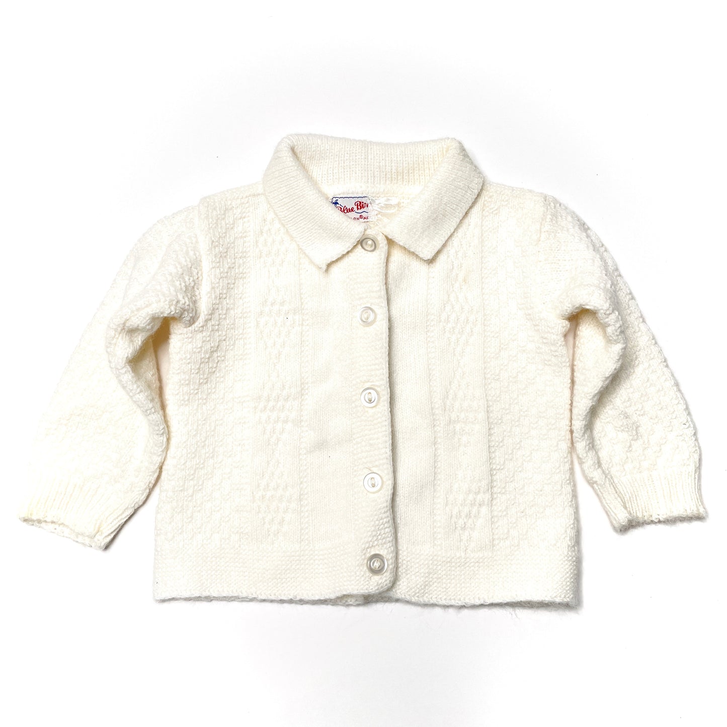 White Textured Knit Cardigan Sweater 3M