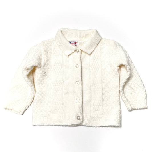 White Textured Knit Cardigan Sweater 3M