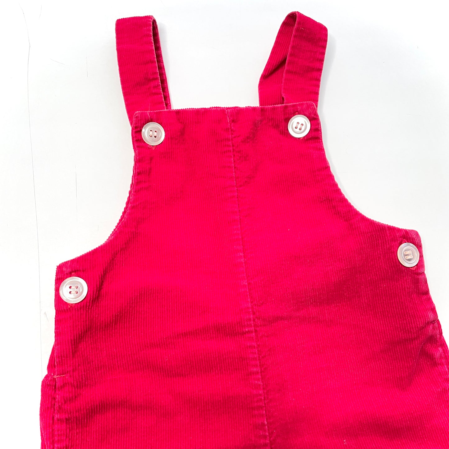 Patterned Appliqué Cuff Red Corduroy Overalls 2T