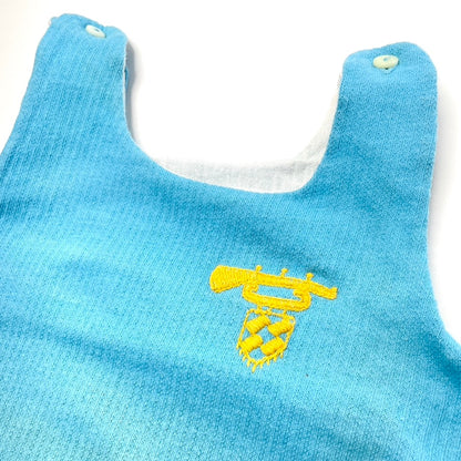 Trumpet Crest Embroidery Rib-Knit Blue Onesie Romper 6M