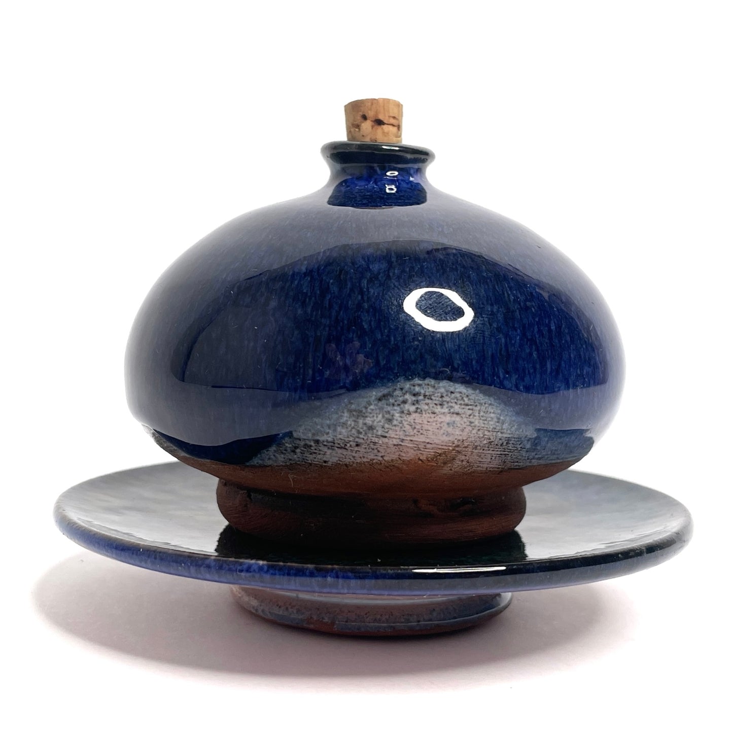 Deep Blue + Teal Glazed Art Pottery Ceramic Bottle (France)