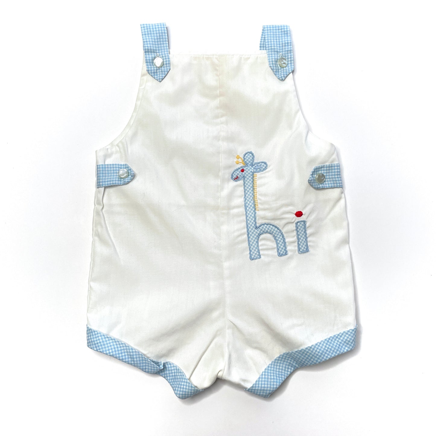 Giraffe 'hi' Appliqué White and Blue Overalls 18M