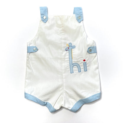 Giraffe 'hi' Appliqué White and Blue Overalls 18M