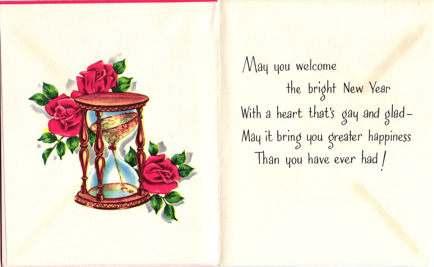 New Years - Gold Clock - Vintage Greeting Card