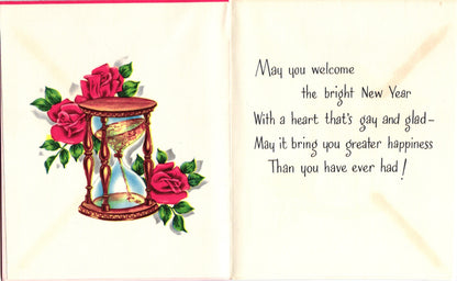 New Years - Gold Clock - Vintage Greeting Card