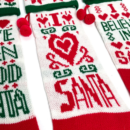 Knit Santa Christmas Stockings Set of 3 - Vintage Handmade 21"