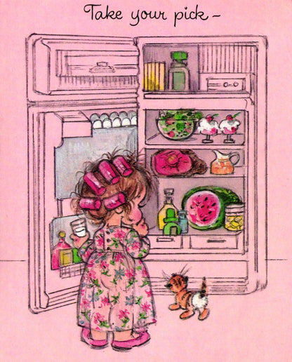 Birthday - Fridge Gal and Kitten - Vintage Greeting Card