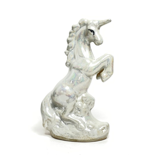 Midcentury Iridescent Glazed Ceramic Unicorn Figurine (Japan)