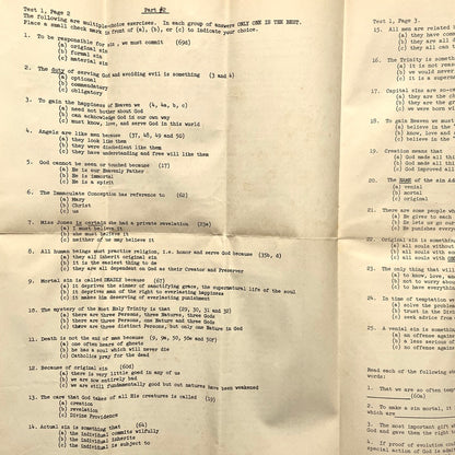 NYC Catholic Information Society 1950 Course Test Manhattan Vintage Christianity Ephemera
