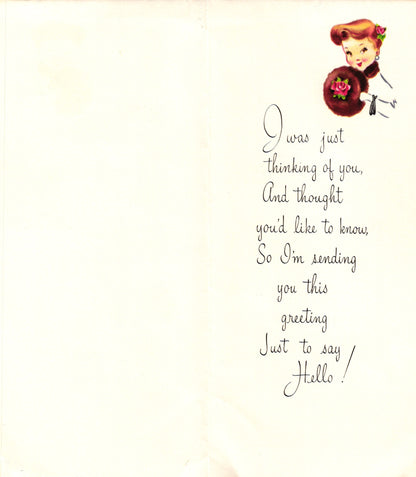 Greetings - Thinking of You - Slim Vintage Greeting Card - Embossed