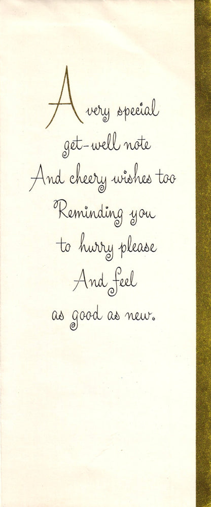 Get Well Soon - Feeling Better Kittens - Glossy Slim Vintage Greeting Card - Gold Stamped + Embossed