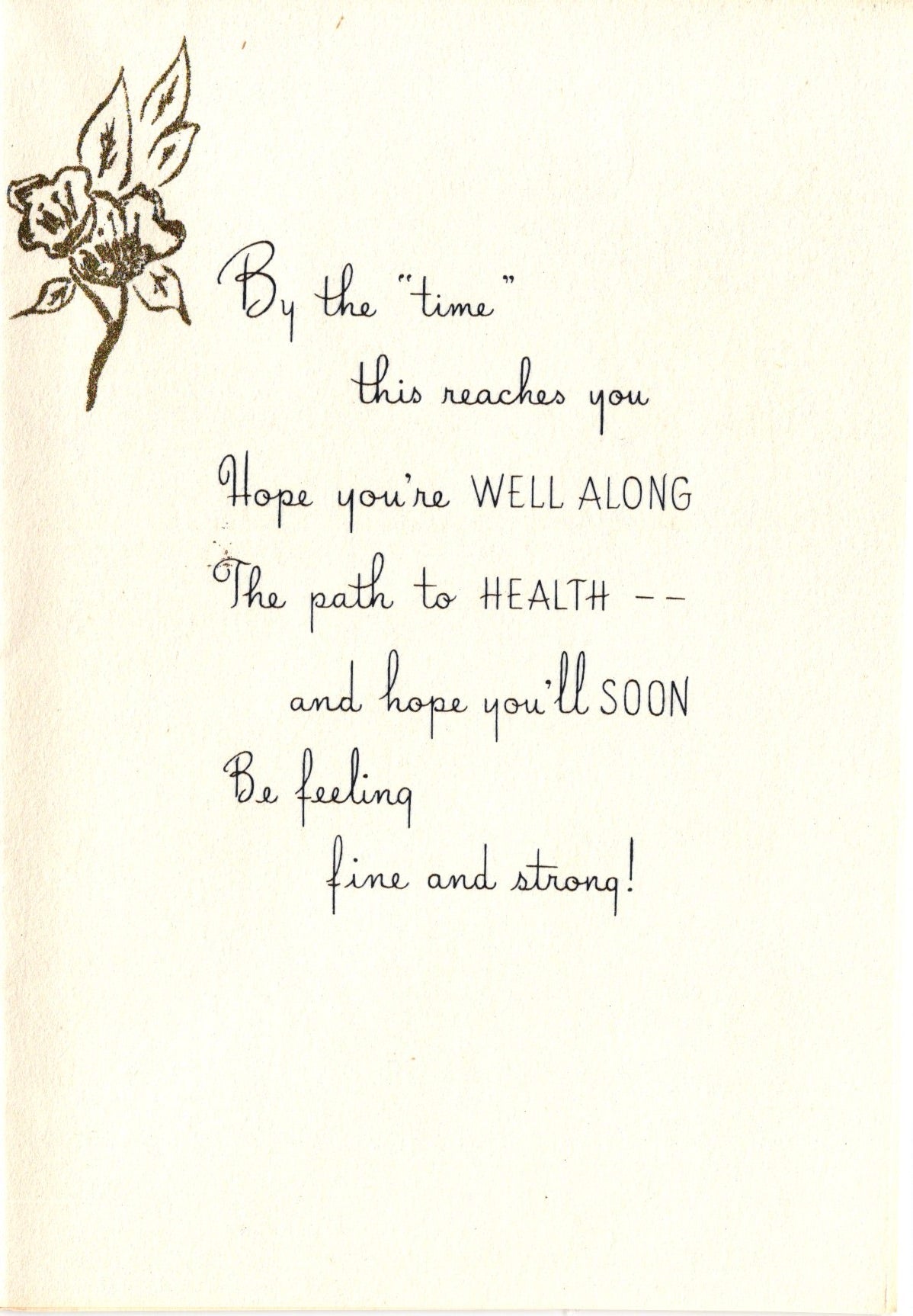 Get Well Soon - Bird in Flowers - Vintage Greeting Card - Gold Stamped + Embossed