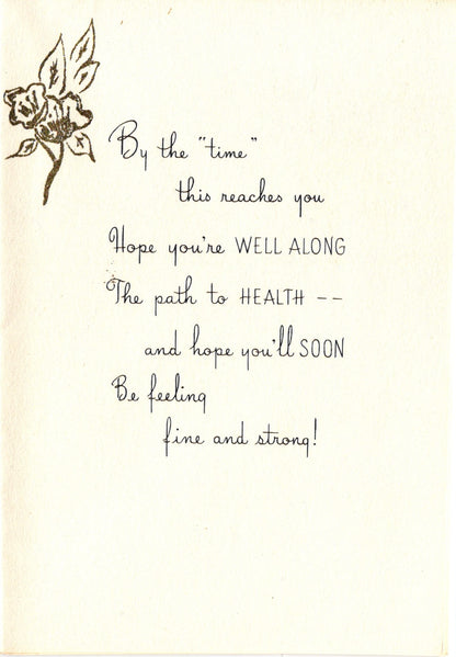 Get Well Soon - Bird in Flowers - Vintage Greeting Card - Gold Stamped + Embossed