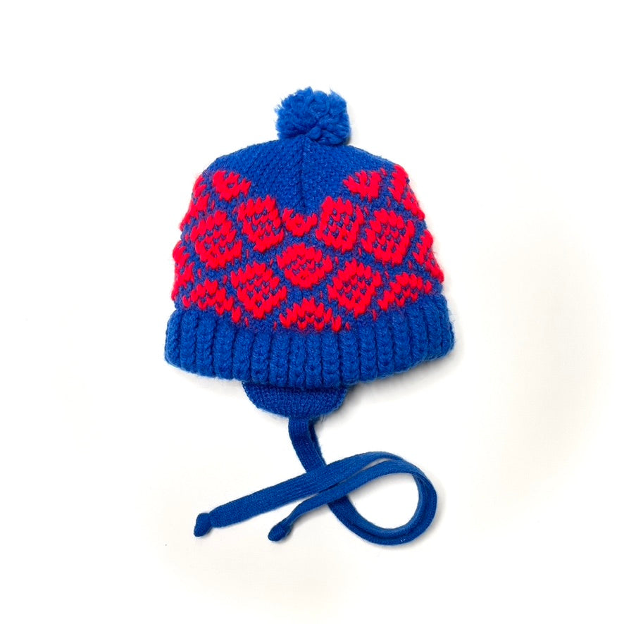 Handmade Blue & Red Pattern Knit Winter Hat