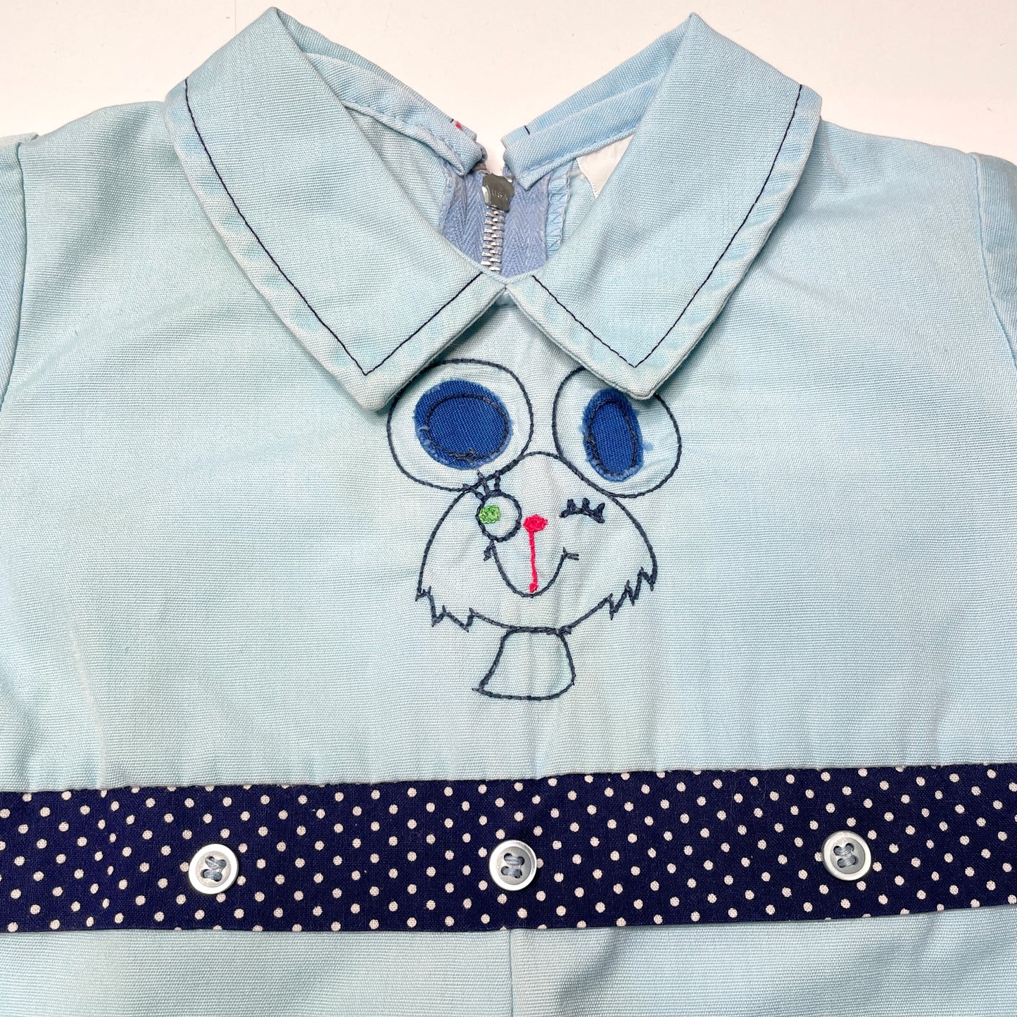 Winking Mouse Embroidery Blue Jumpsuit 12-18M